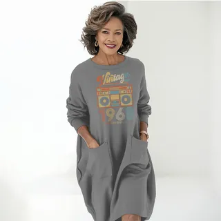 Cassette Player 1968 Birthday Pocket Dress – Grey