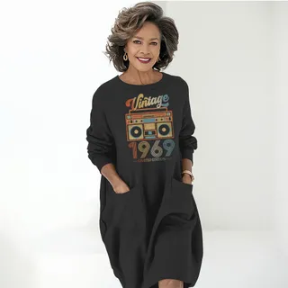Cassette Player 1969 Birthday Pocket Dress – Black
