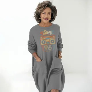 Cassette Player 1967 Birthday Pocket Dress – Grey