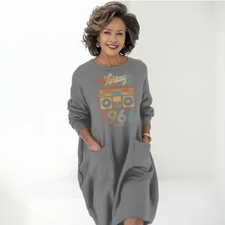 Cassette Player 1966 Birthday Pocket Dress – Grey