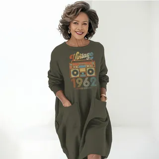 Cassette Player 1962 Birthday Pocket Dress – Grey