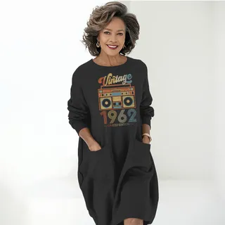 Cassette Player 1962 Birthday Pocket Dress – Black