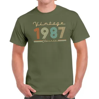 Vintage & Classic 1987 Birthday T-Shirt For Men Women – Military Green