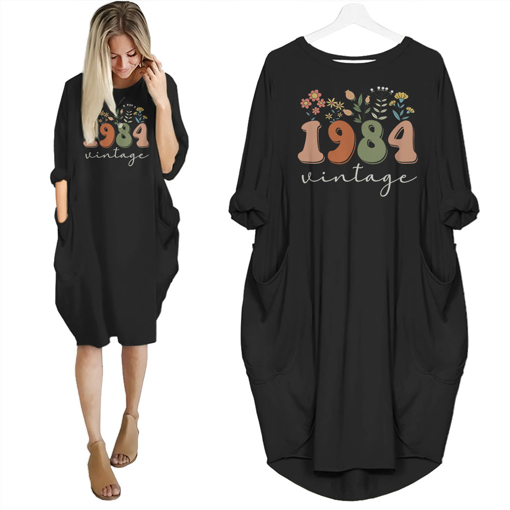 Flower Vintage 1984 Birthday Pocket Dress - variant image 1