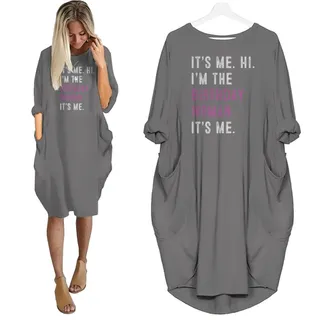 It's Me Hi I'm The Birthday Women Pocket Dress – Grey
