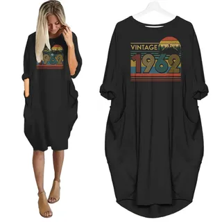 Vintage Forest 1962 Birthday Pocket Dress – Black