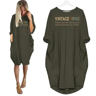 She Knows Vintage 1980 Birthday Pocket Dress – Green