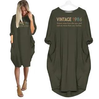 She Knows Vintage 1986 Birthday Pocket Dress – Green