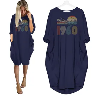 Flying Birds Vintage 1960 Birthday Pocket Dress – Blue