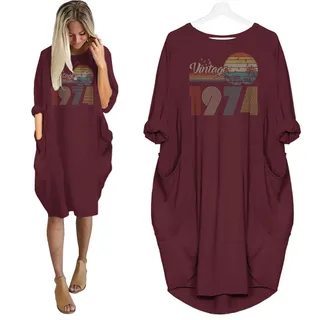 Flying Birds Vintage 1974 Birthday Pocket Dress – Red