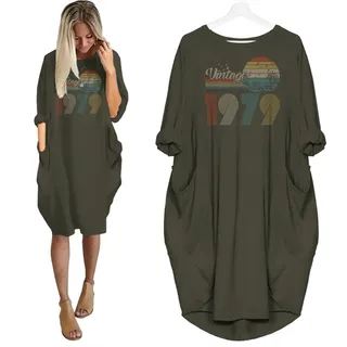 Flying Birds Vintage 1979 Birthday Pocket Dress – Green