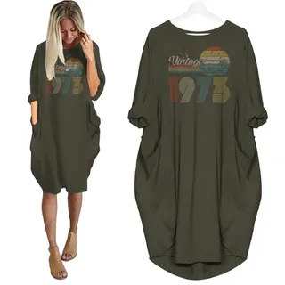 Flying Birds Vintage 1973 Birthday Pocket Dress – Green