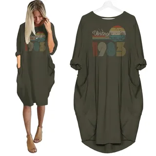 Flying Birds Vintage 1983 Birthday Pocket Dress – Green
