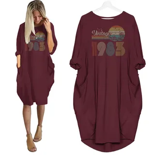 Flying Birds Vintage 1983 Birthday Pocket Dress – Red