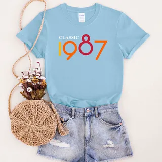 Classic 1987 Birthday T-Shirt – Light Blue