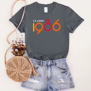 Classic 1986 Birthday T-Shirt – Dark Heather