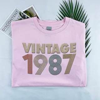 Vintaged 1987 Embroidered T-Shirt – Pink