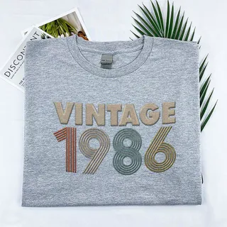 Vintaged 1986 Embroidered T-Shirt – Sport Grey