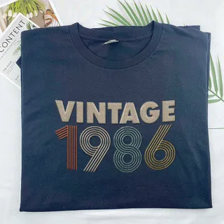 Vintaged 1986 Embroidered T-Shirt – Navy