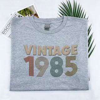 Vintaged 1985 Embroidered T-Shirt – Sport Grey