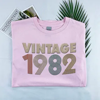 Vintaged 1982 Embroidered T-Shirt – Pink