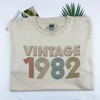 Vintaged 1982 Embroidered T-Shirt – Khaki