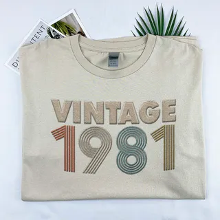 Vintaged 1981 Embroidered T-Shirt – Khaki