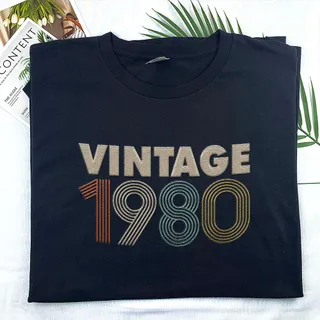 Vintaged 1980 Embroidered T-Shirt – Black