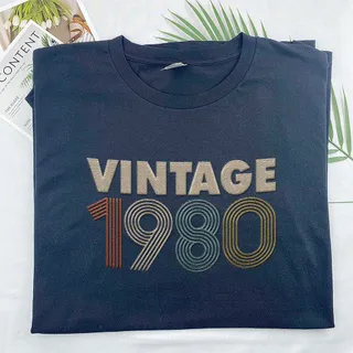 Vintaged 1980 Embroidered T-Shirt – Navy