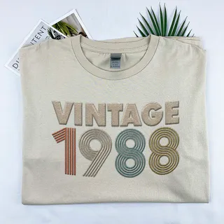 Vintaged 1988 Embroidered T-Shirt – Khaki