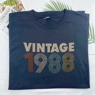Vintaged 1988 Embroidered T-Shirt – Navy