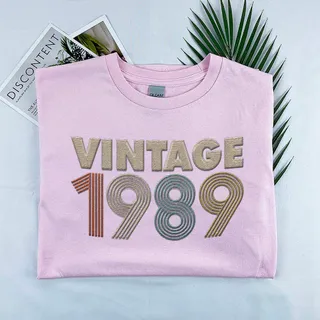 Vintaged 1989 Embroidered T-Shirt – Pink