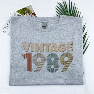 Vintaged 1989 Embroidered T-Shirt – Sport Grey