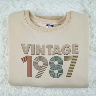 Vintaged 1987 Embroidered Sweatshirt – Khaki