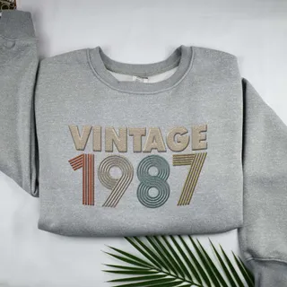 Vintaged 1987 Embroidered Sweatshirt – Sport Grey