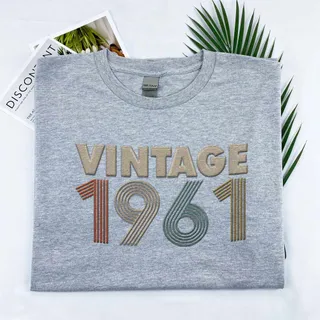 Vintaged 1961 Embroidered T-Shirt – Sport Grey