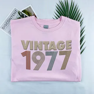 Vintaged 1977 Embroidered T-Shirt – Pink