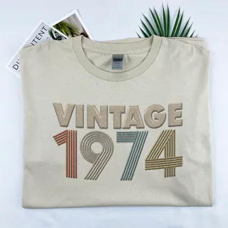 Vintaged 1974 Embroidered T-Shirt – Khaki