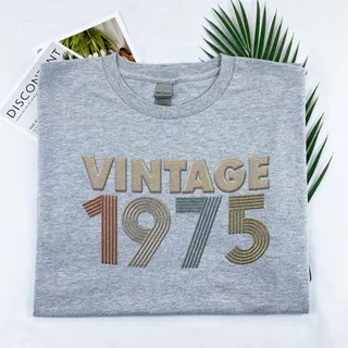 Vintaged 1975 Embroidered T-Shirt – Sport Grey