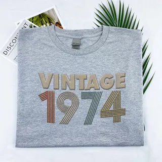 Vintaged 1974 Embroidered T-Shirt – Sport Grey