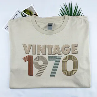 Vintaged 1970 Embroidered T-Shirt – Khaki
