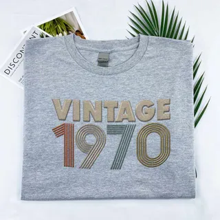 Vintaged 1970 Embroidered T-Shirt – Sport Grey