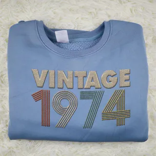 Vintaged 1974 Embroidered Sweatshirt – Blue