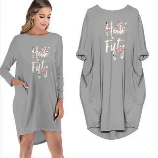 Hello Fifty Pocket Dress – Grey