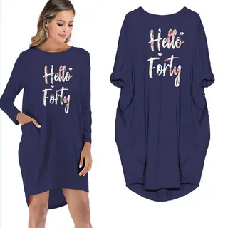 Hello Forty Pocket Dress – Blue