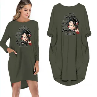 I Am A July Girl Pocket Dress – Green