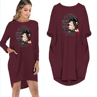 I Am A June Girl Pocket Dress – Red