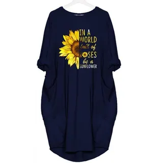 In A World Full Of Rose Be A Sunflower Pocket Dress – Blue