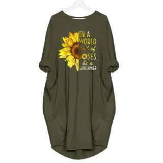 In A World Full Of Rose Be A Sunflower Pocket Dress – Green