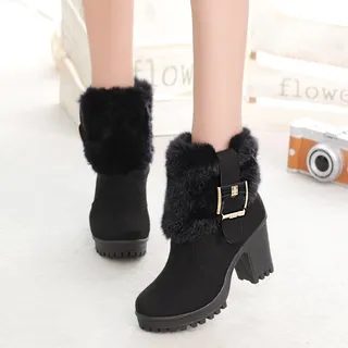 Lynne's Square Heel Winter Boots – Black